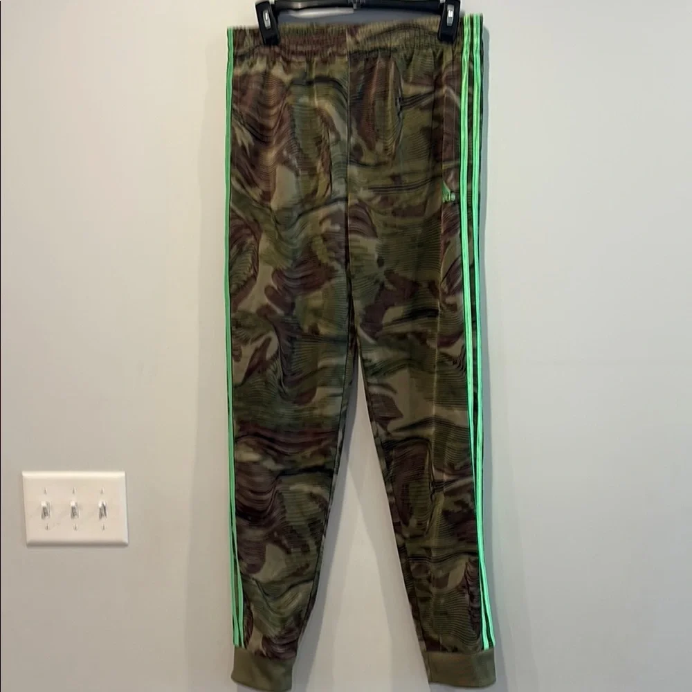 Adidas Green Sweatpants with Neon Stripes